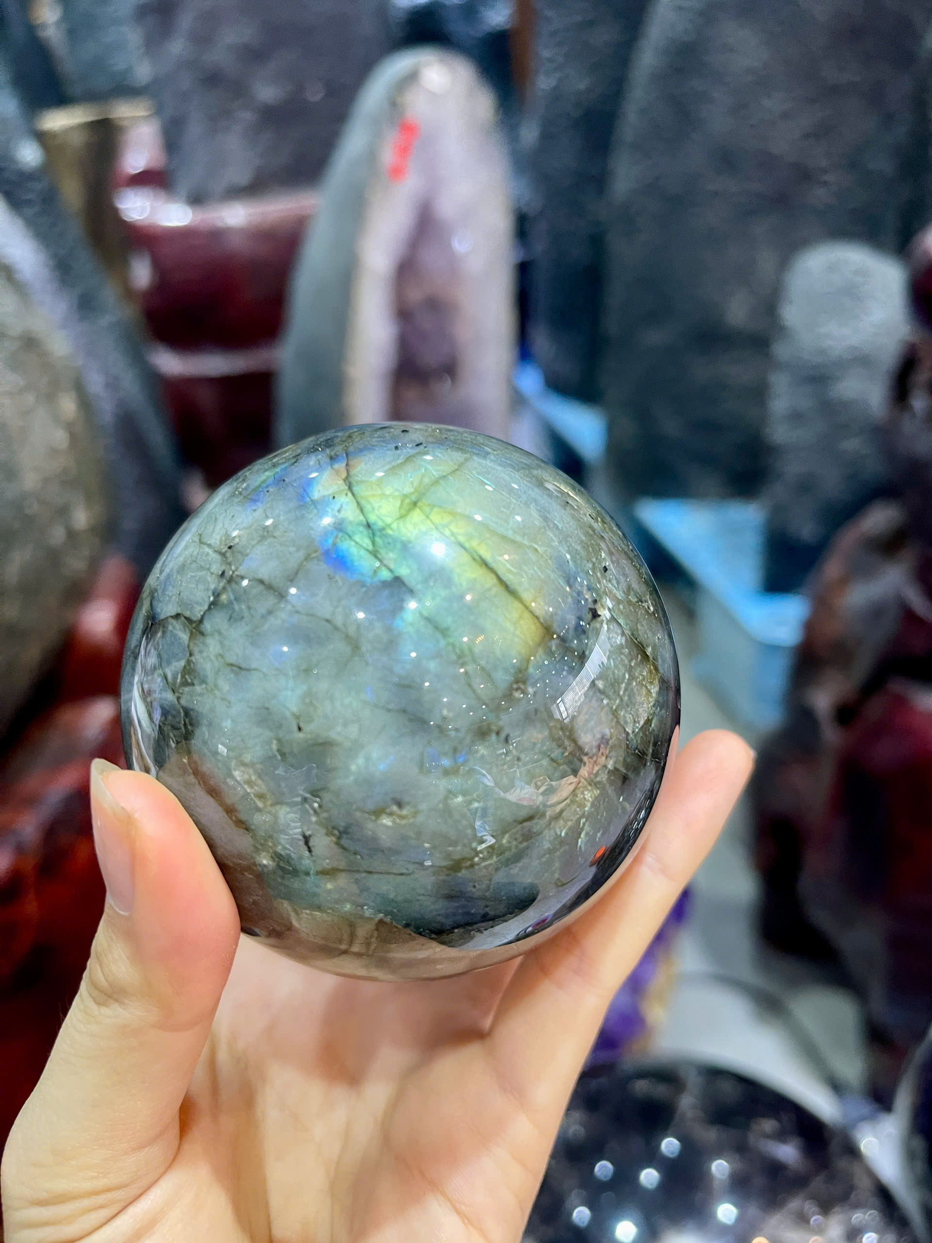 Quả Cầu Hắc Nguyệt Quang 7cm Huyền Khí Dạ Quang, Chiêu Tài Trợ Vận
