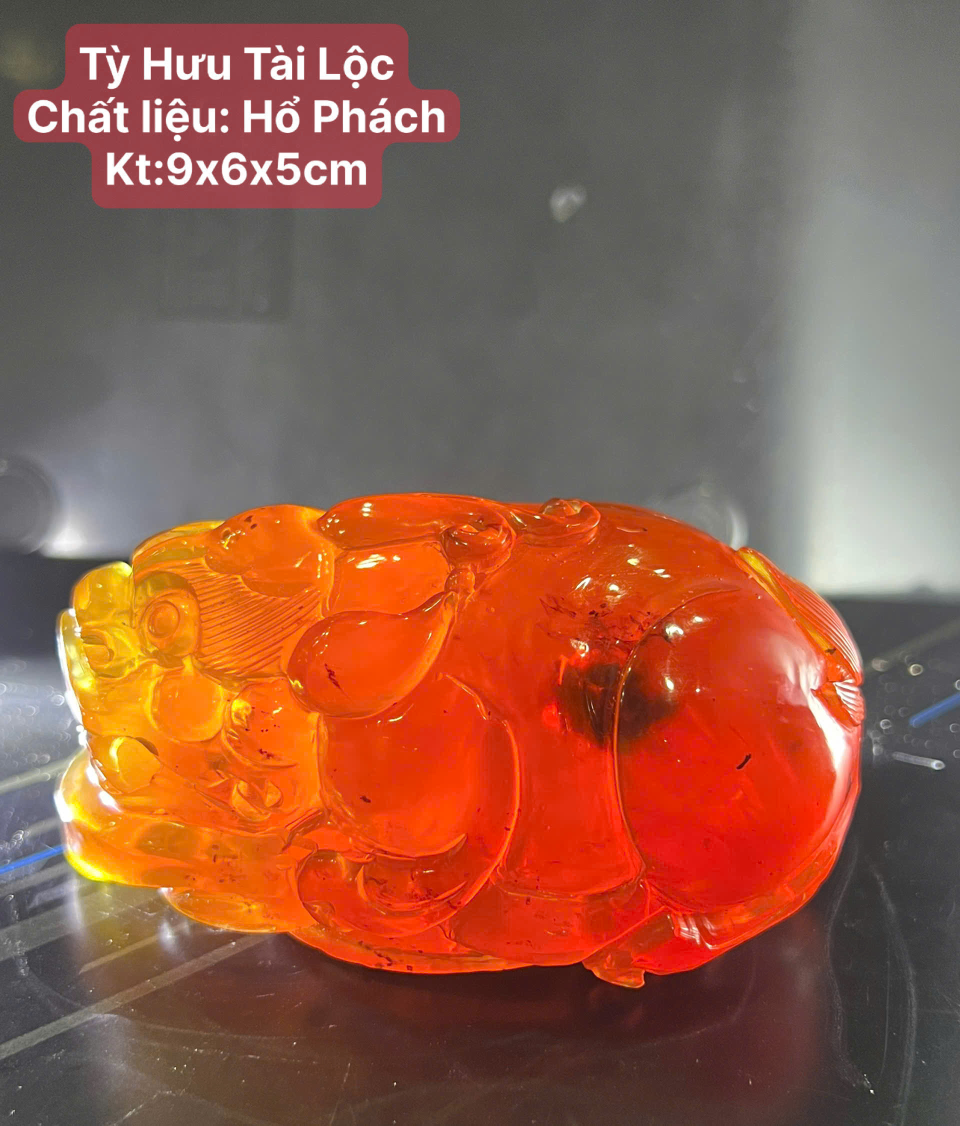 Tỳ Hưu Tài Lộc Để Bàn Đá Hổ Phách Bảo Vật Chiêu Tài Hóa Sát