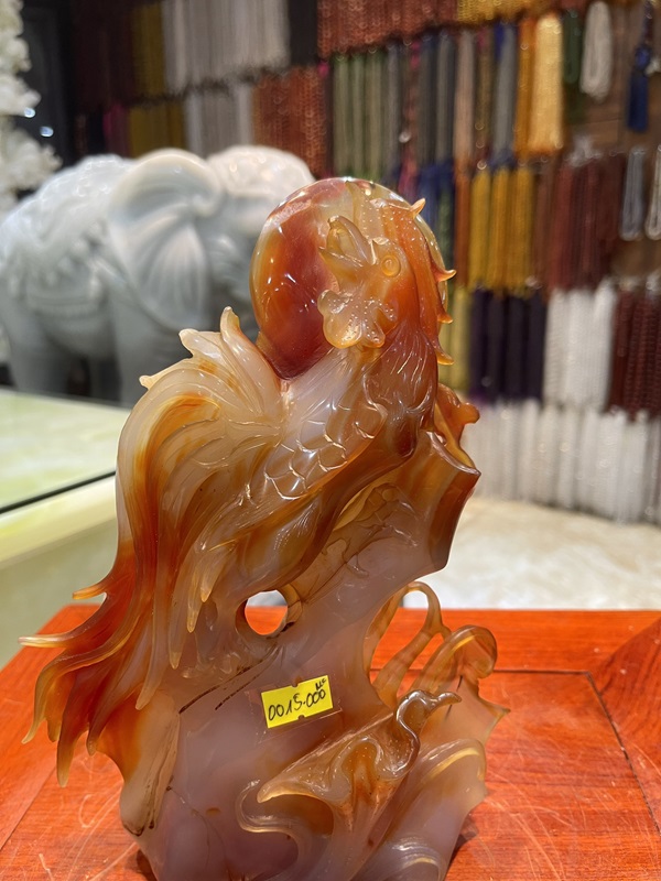 Gà Trống Phú Quý Ngọc Mã Não Tự Nhiên 25cm