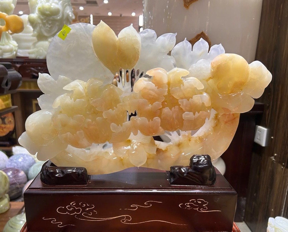 Gậy như ý mẫu đơn ngọc onyx 37x24cm