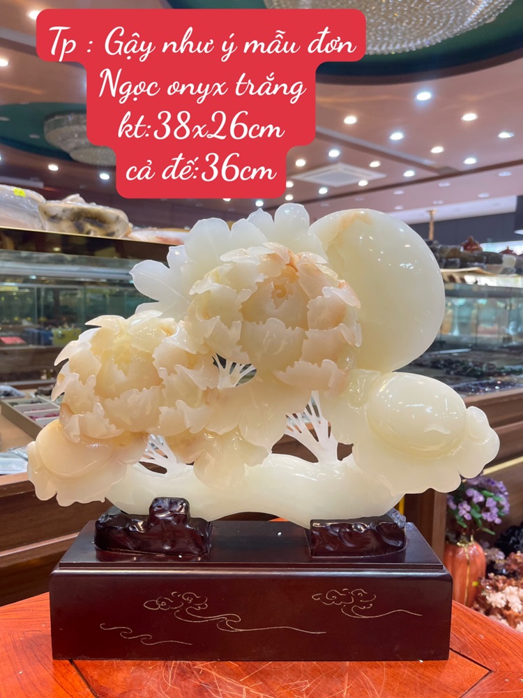 Gậy như ý mẫu đơn Ngọc onyx trắng