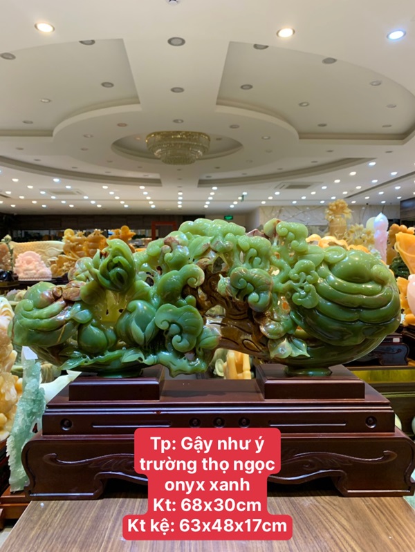 Gậy Như Ý Trường Thọ Ngọc Onyx Xanh 68cm