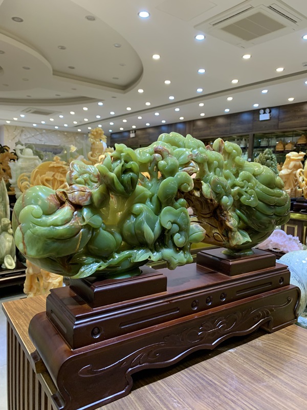 Gậy Như Ý Trường Thọ Ngọc Onyx Xanh 68cm