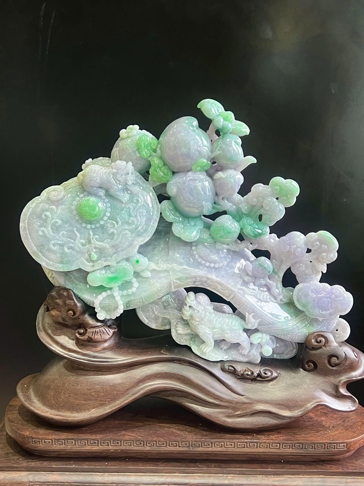 Gậy Như Ý Trường Thọ Ngọc Phỉ Thuý (Kèm Giấy Kiểm Định) 34,5x33x13cm