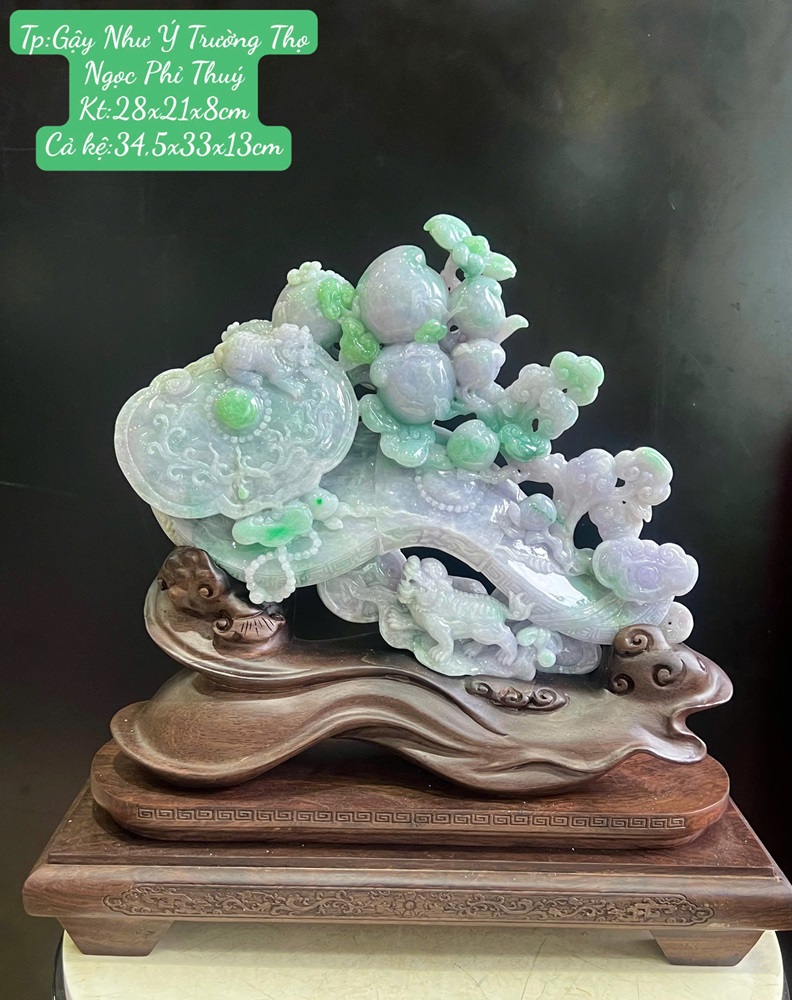 Gậy Như Ý Trường Thọ Ngọc Phỉ Thuý (Kèm Giấy Kiểm Định) 34,5x33x13cm