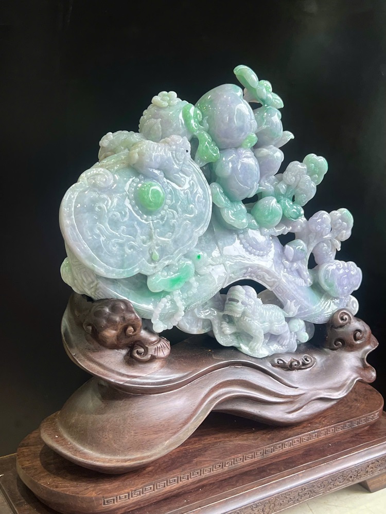 Gậy Như Ý Trường Thọ Ngọc Phỉ Thuý (Kèm Giấy Kiểm Định) 34,5x33x13cm