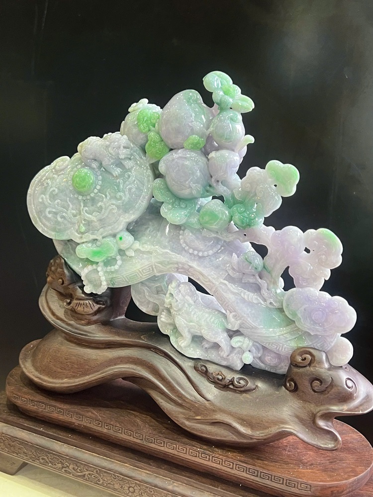 Gậy Như Ý Trường Thọ Ngọc Phỉ Thuý (Kèm Giấy Kiểm Định) 34,5x33x13cm