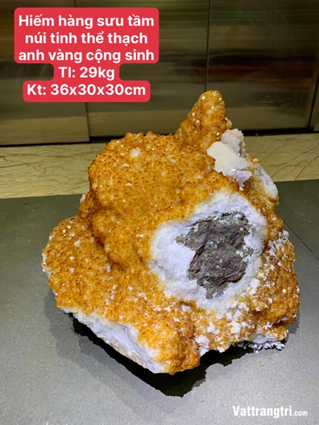 Hàng sưu tầm núi tinh thể thạch anh vàng cộng sinh siêu vip 36cm
