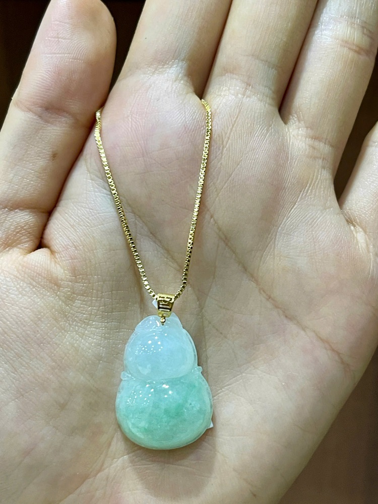 Hồ Lô Phú Quý Ngọc Phỉ Thuý Móc Vàng 18K