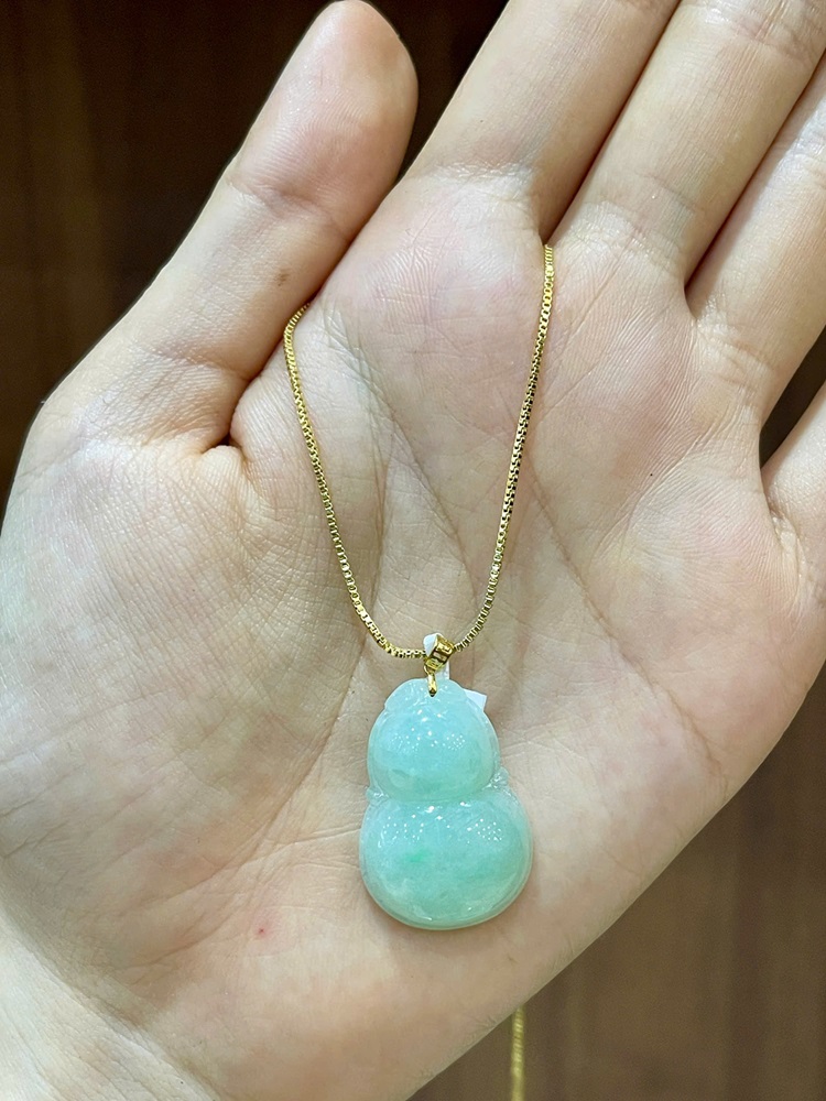 Hồ Lô Phú Quý Ngọc Phỉ Thuý Móc Vàng 18K