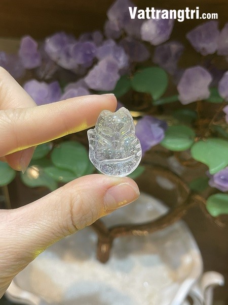 Mặt Hồ ly đá thạch anh trắng 20mm