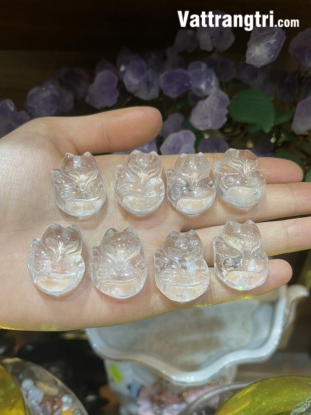 Mặt Hồ ly đá thạch anh trắng 20mm