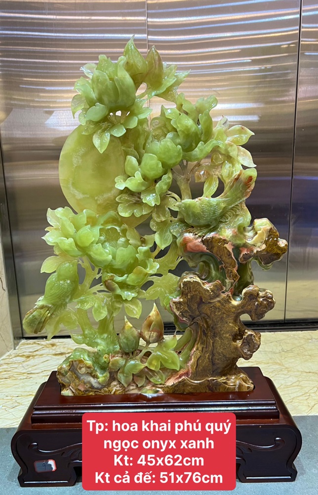 Hoa khai phú quý ngọc onyx xanh 51x76cm