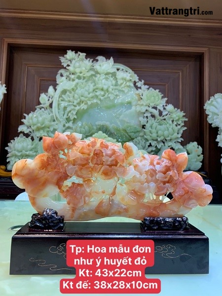 Tượng Ngọc Hoa mẫu đơn như ý huyết đỏ 43cm