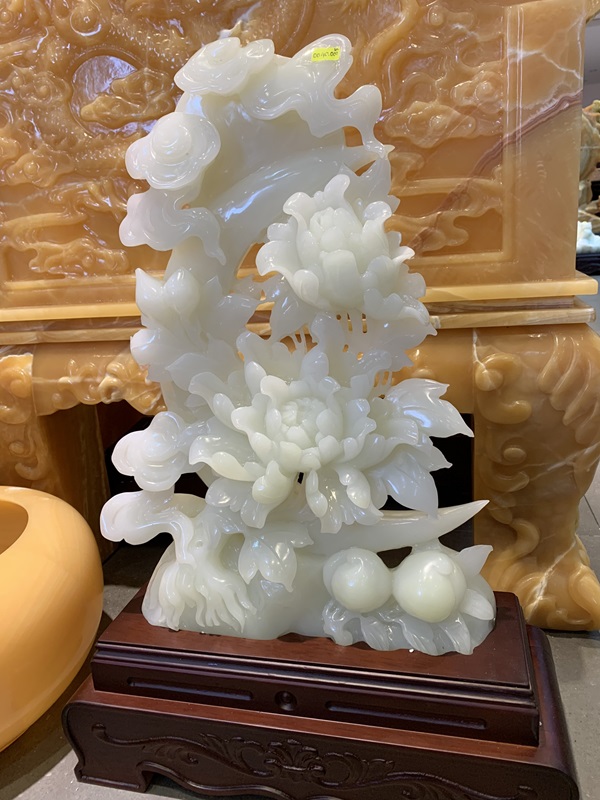 Hoa Mẫu Đơn Như Ý Ngọc Onyx Trắng 52cm