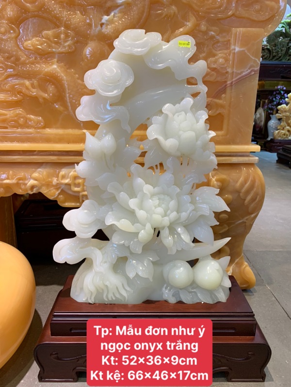 Hoa Mẫu Đơn Như Ý Ngọc Onyx Trắng 52cm