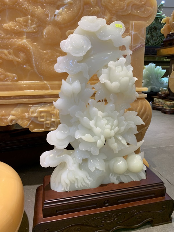 Hoa Mẫu Đơn Như Ý Ngọc Onyx Trắng 52cm