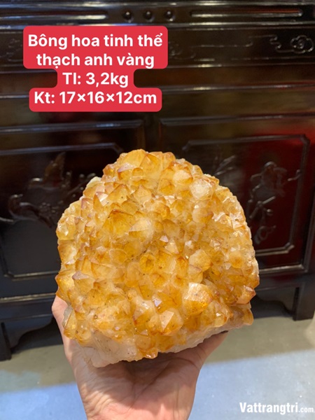 Hoa tinh thể thạch anh vàng 17cm