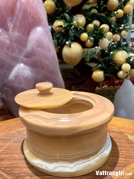 Hũ có nắp ngọc hoàng long vàng 18cm