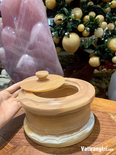 Hũ có nắp ngọc hoàng long vàng 18cm