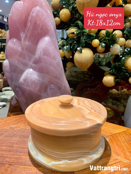 Hũ có nắp ngọc hoàng long vàng 18cm