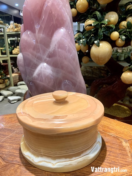 Hũ có nắp ngọc hoàng long vàng 18cm