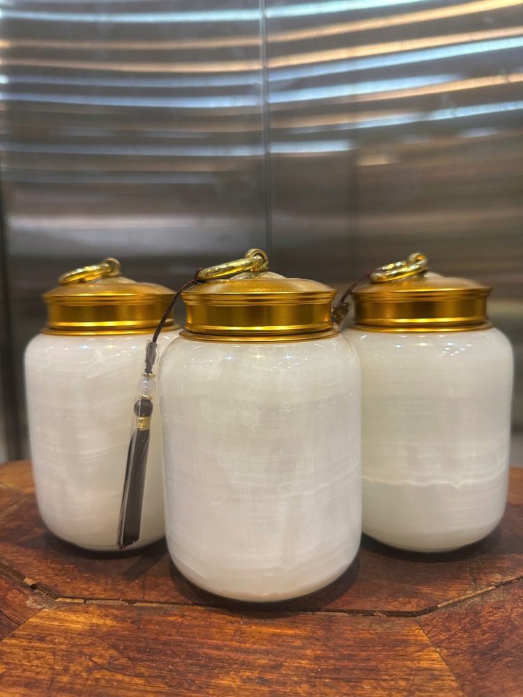 Hũ đựng trà ngọc onyx trắng 15x9cm