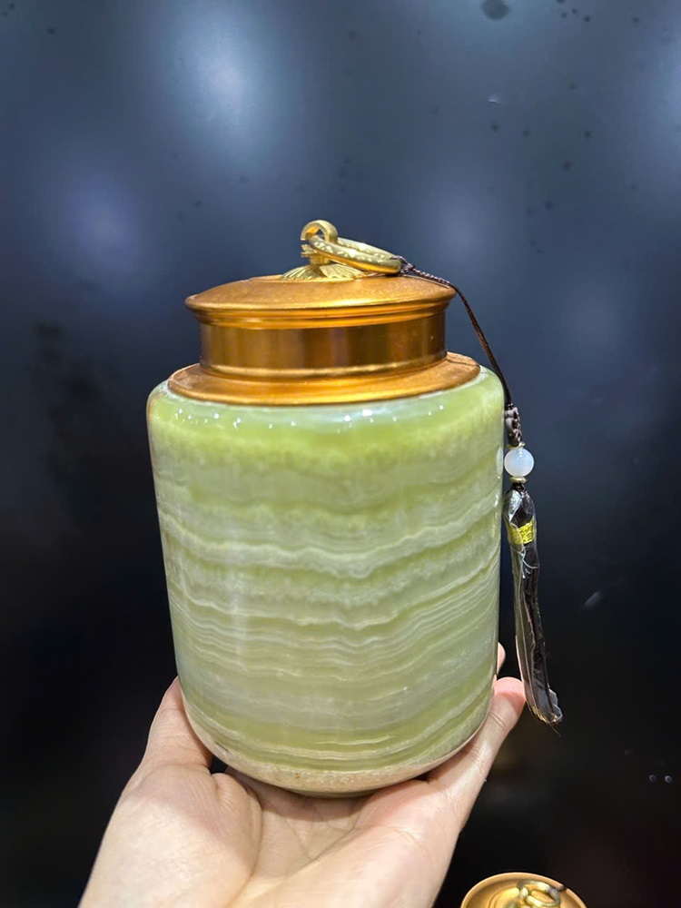 Hũ Đựng Trà Ngọc Onyx Xanh 13x10cm