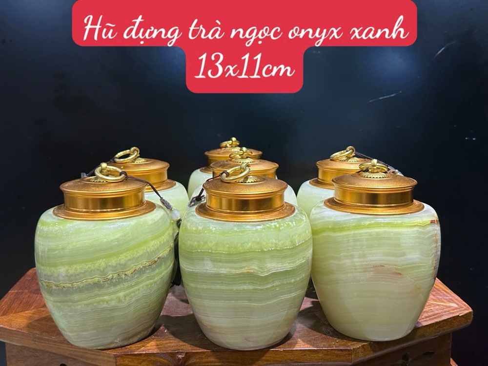 Hũ đựng trà ngọc onyx xanh 13x11cm