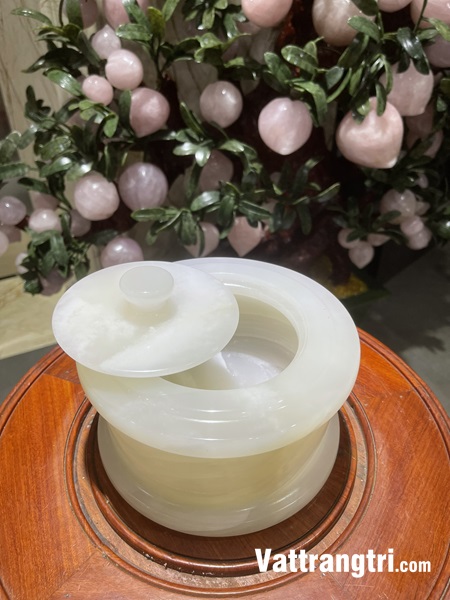 Hũ tài lộc Ngọc onyx trắng 18cm