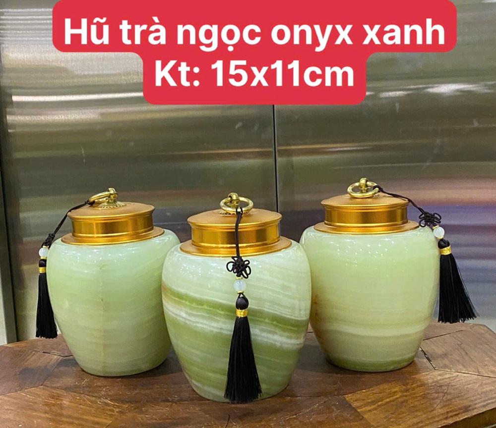 Hũ trà ngọc onyx xanh 15x11cm