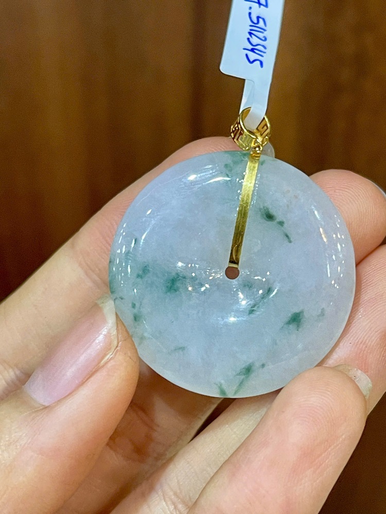 Khấu Bình An Ngọc Phỉ Thuý Móc Vàng 18K