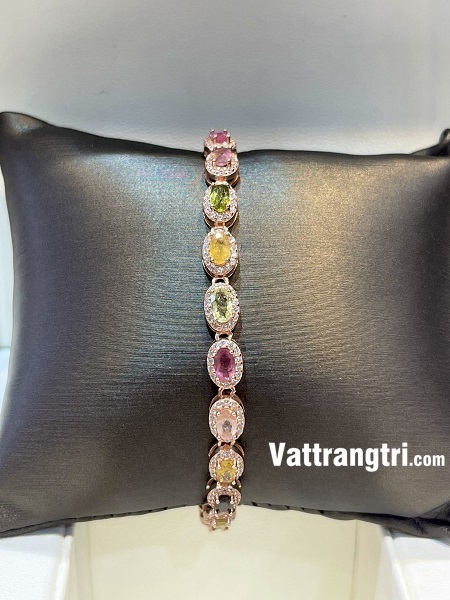 Lắc tay đính đá tourmalin đa sắc bạc 925