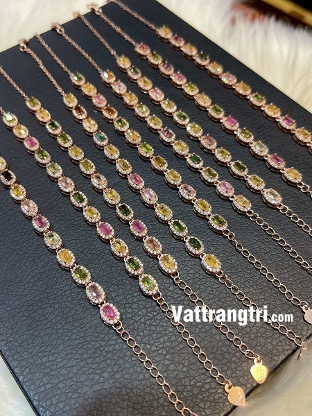 Lắc tay đính đá tourmalin đa sắc bạc 925