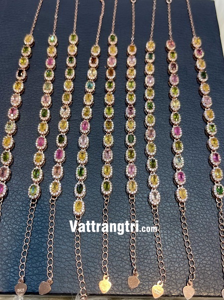 Lắc tay đính đá tourmalin đa sắc bạc 925