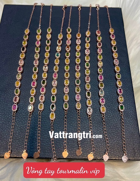 Lắc tay đính đá tourmalin đa sắc bạc 925
