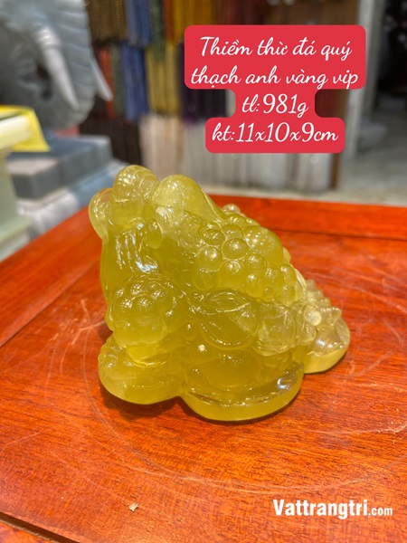 Linh vật Cóc Thiềm thừ đá quý thạch anh vàng 11cm