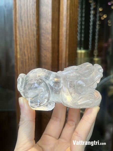 Linh Vật Cụ Tỳ Hưu Thạch Anh Trắng 9cm