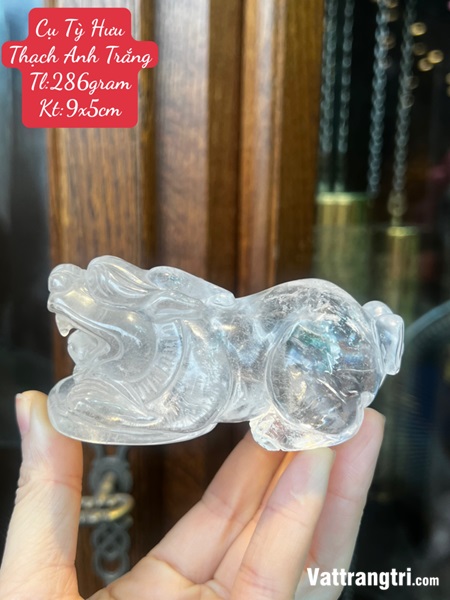 Linh Vật Cụ Tỳ Hưu Thạch Anh Trắng 9cm