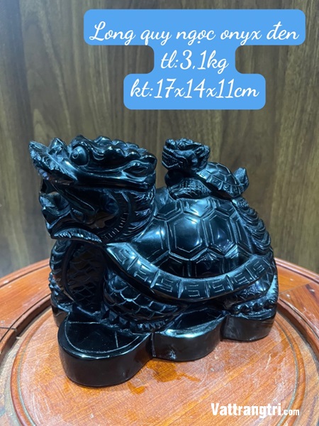 Linh vật Long quy ngọc onyx đen 17cm