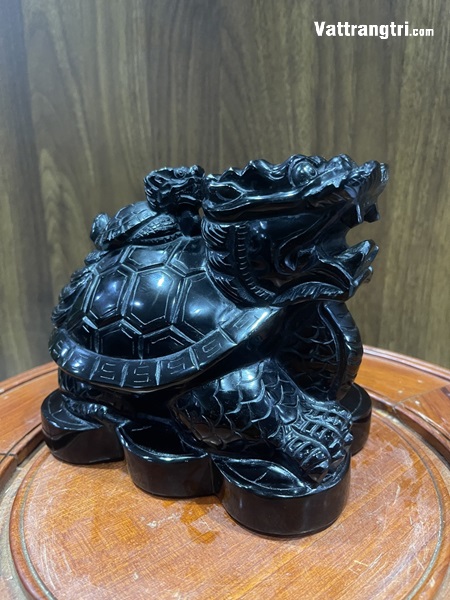 Linh vật Long quy ngọc onyx đen 17cm