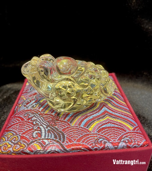 Linh vật Thiềm Thừ đá quý thạch anh vàng 8cm