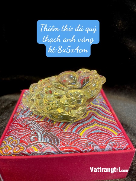 Linh vật Thiềm Thừ đá quý thạch anh vàng 8cm