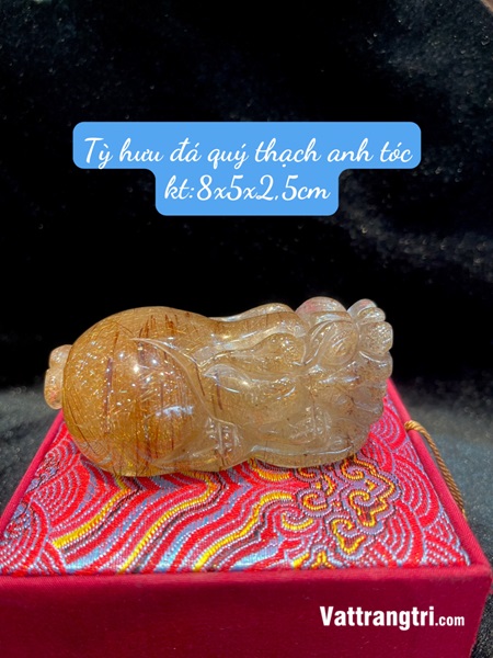 Linh vật Tỳ hưu đá quý thạch anh tóc 8cm L2