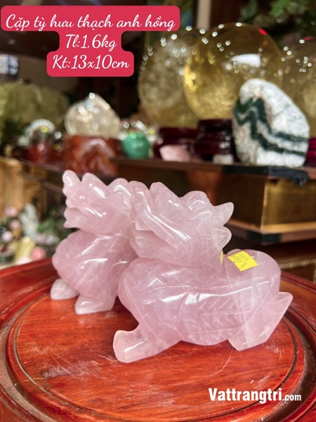 Linh vật tỳ hưu đá thạch anh hồng 13cm