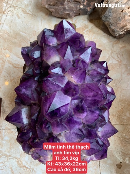 Mâm hoa tinh thể thạch anh tím vip 43cm