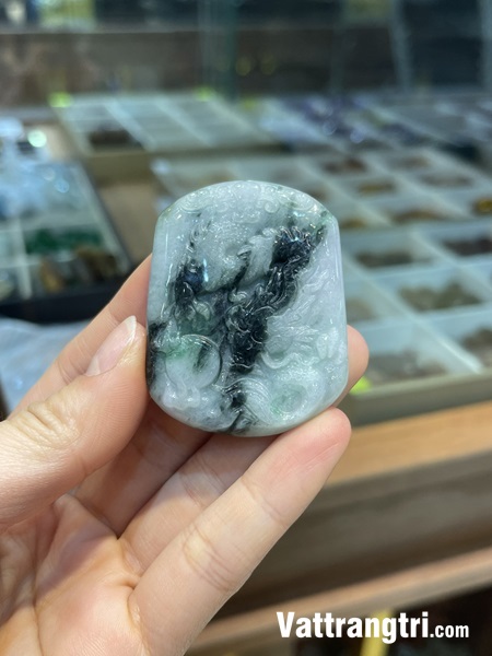 Mặt chạm khắc Rồng Ngọc Phỉ thuý Xanh Đen 55m