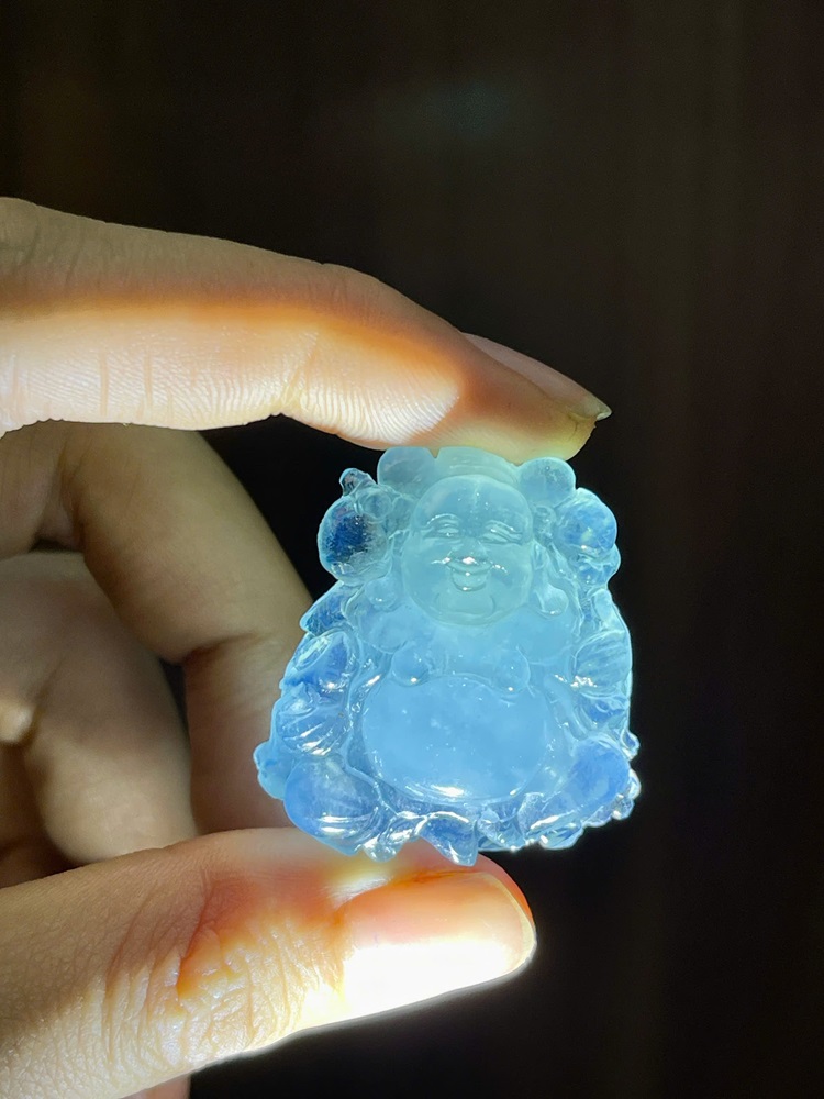 Mặt dây chuyền chạm di lặc Ngọc Aquamarine 32,53x30,14mm