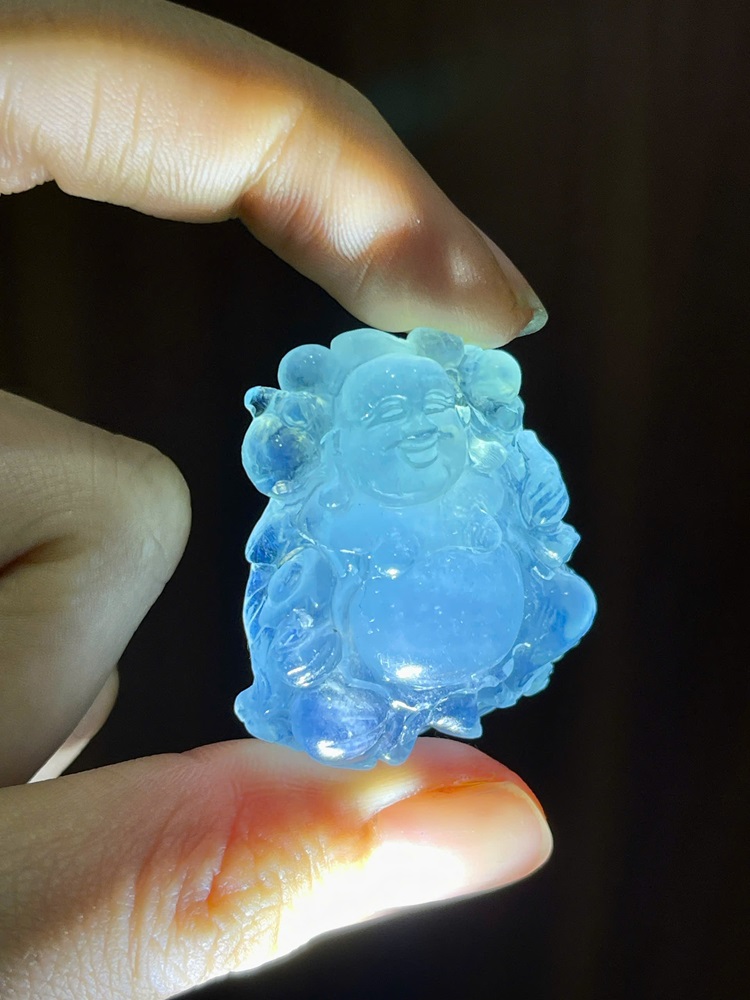 Mặt dây chuyền chạm di lặc Ngọc Aquamarine 32,53x30,14mm