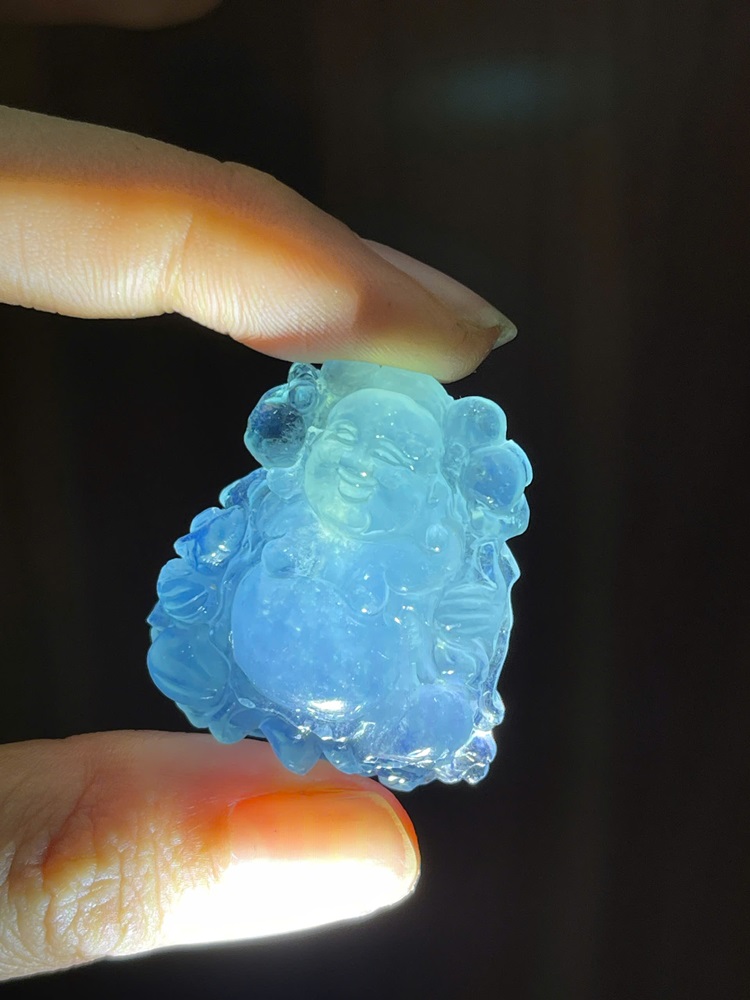Mặt dây chuyền chạm di lặc Ngọc Aquamarine 32,53x30,14mm